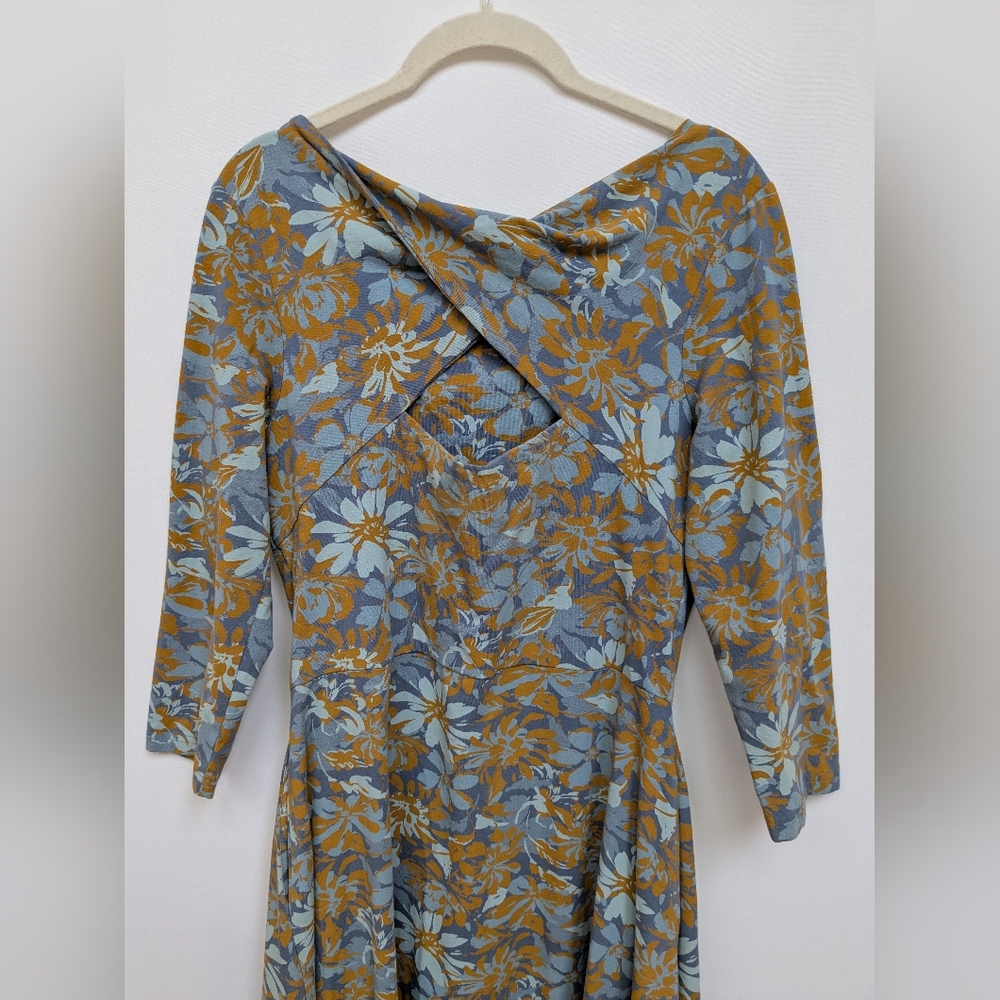 Pact Floral Scoop-Neck Midi Dress in Blue and Mustard - Picture 10 of 12